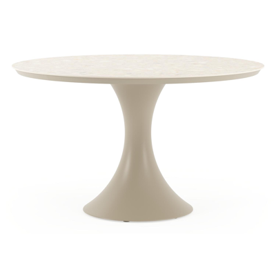 Table de jardin Fano ronde en aluminium beige et céramique pleine Retrostone - Diam. 130 cm