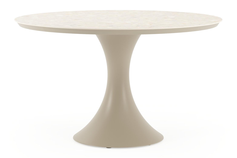 Table de jardin Fano ronde en aluminium beige et céramique pleine Retrostone - Diam. 130 cm