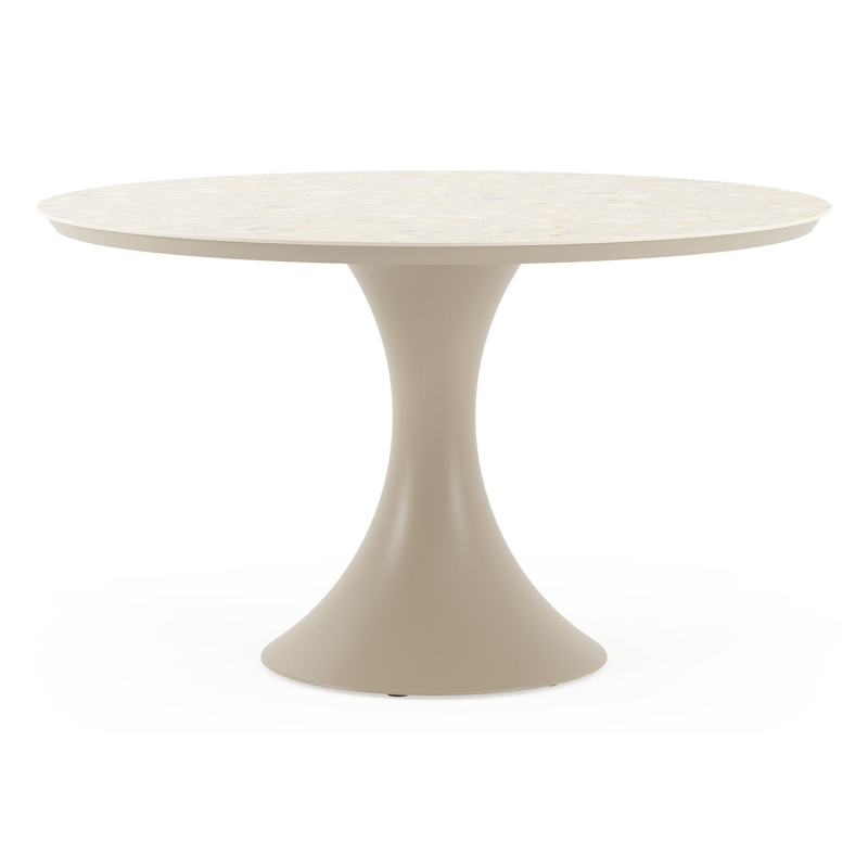 Fano tuintafel rond in beige aluminium en volkeramiek Retrostone Dia. 130 cm