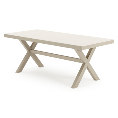 Bahia tuinset rechthoekig in beige aluminium en sintered stone beige met 6 Bahia tuinstoelen