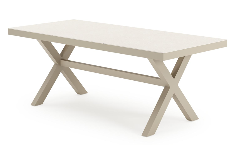 Bahia tuinset rechthoekig in beige aluminium en sintered stone beige met 6 Bahia tuinstoelen