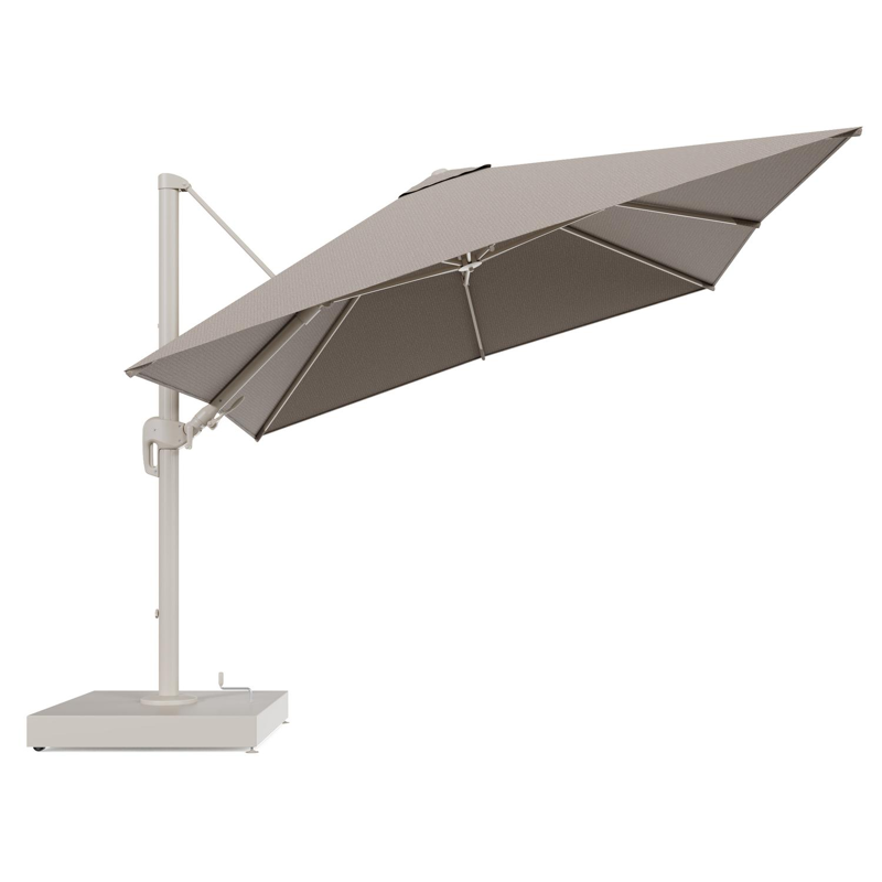 Rufina zweefparasol met tiltfunctie in beige aluminium en Firenze Earth All Weather Solica parasoldoek - L1 300 x L2 300 cm met parasolvoet Minore 260 kg met wielen