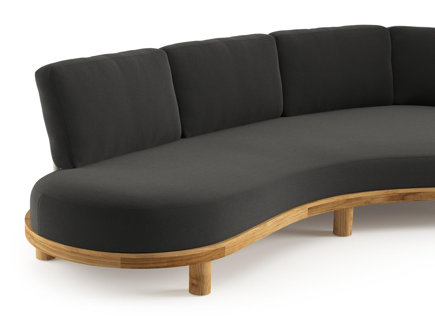 Donato loungebank in teak met natte sooty all weather sunbrella® luxe kussen