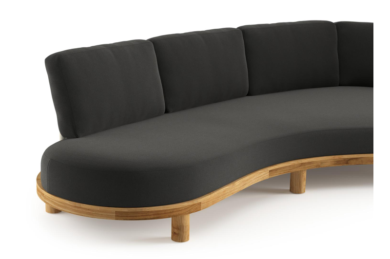 Donato loungebank in teak met natte sooty all weather sunbrella® luxe kussen