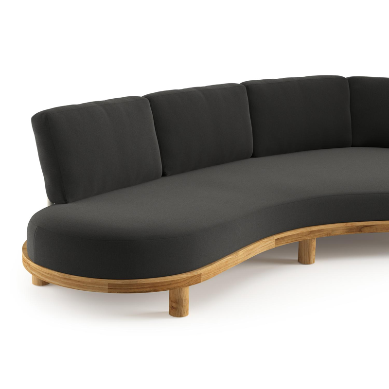 Donato loungebank in teak met natte sooty all weather sunbrella® luxe kussen