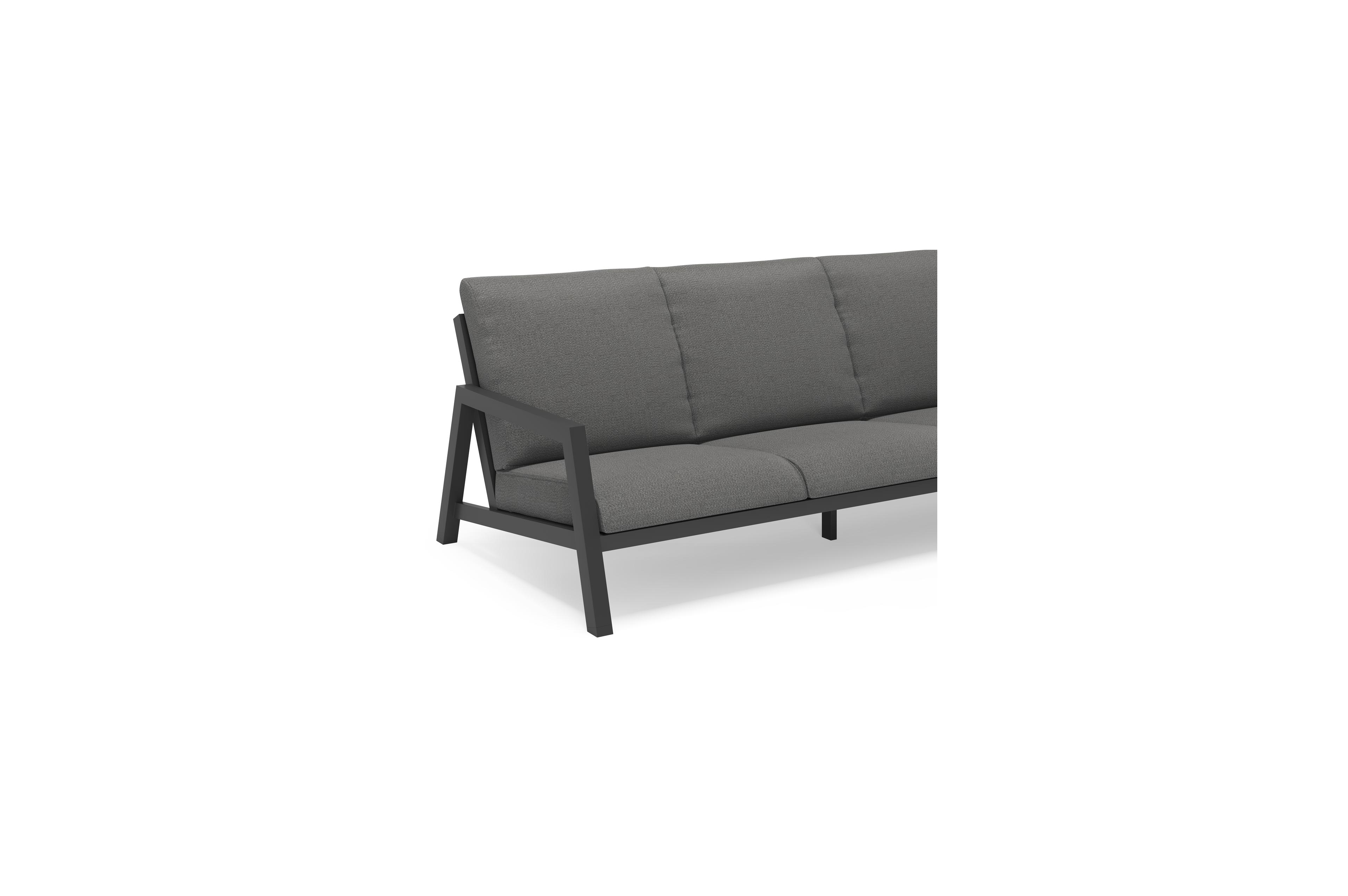 Zen'so loungebank 3-zit in zwart aluminium met savane tornado all weather sunbrella® luxe kussen