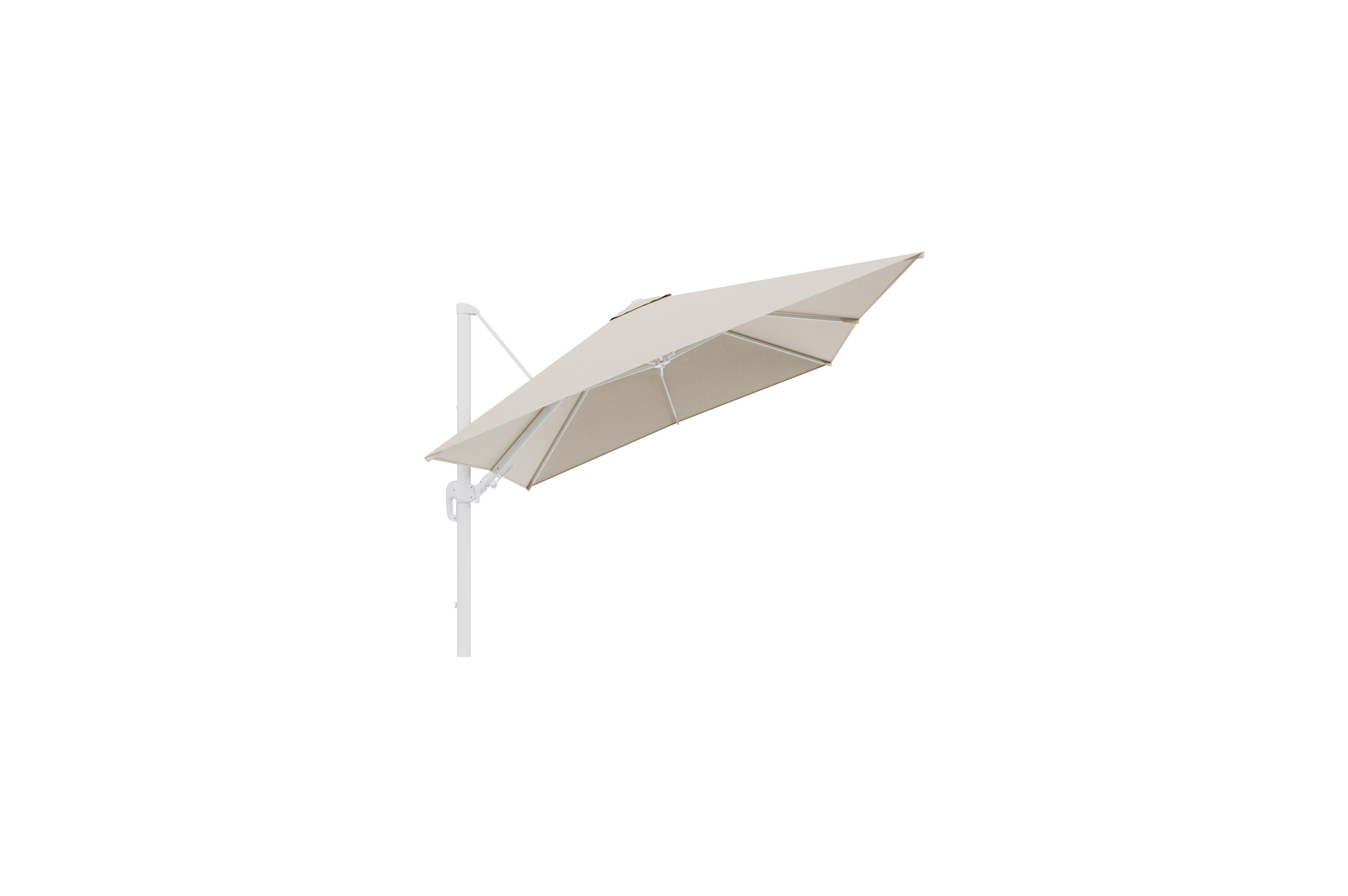 Rufina zweefparasol met tiltfunctie in wit aluminium met beige all weather sunbrella® premium parasoldoek - L1 300 x L2 300 cm (zonder voet)
