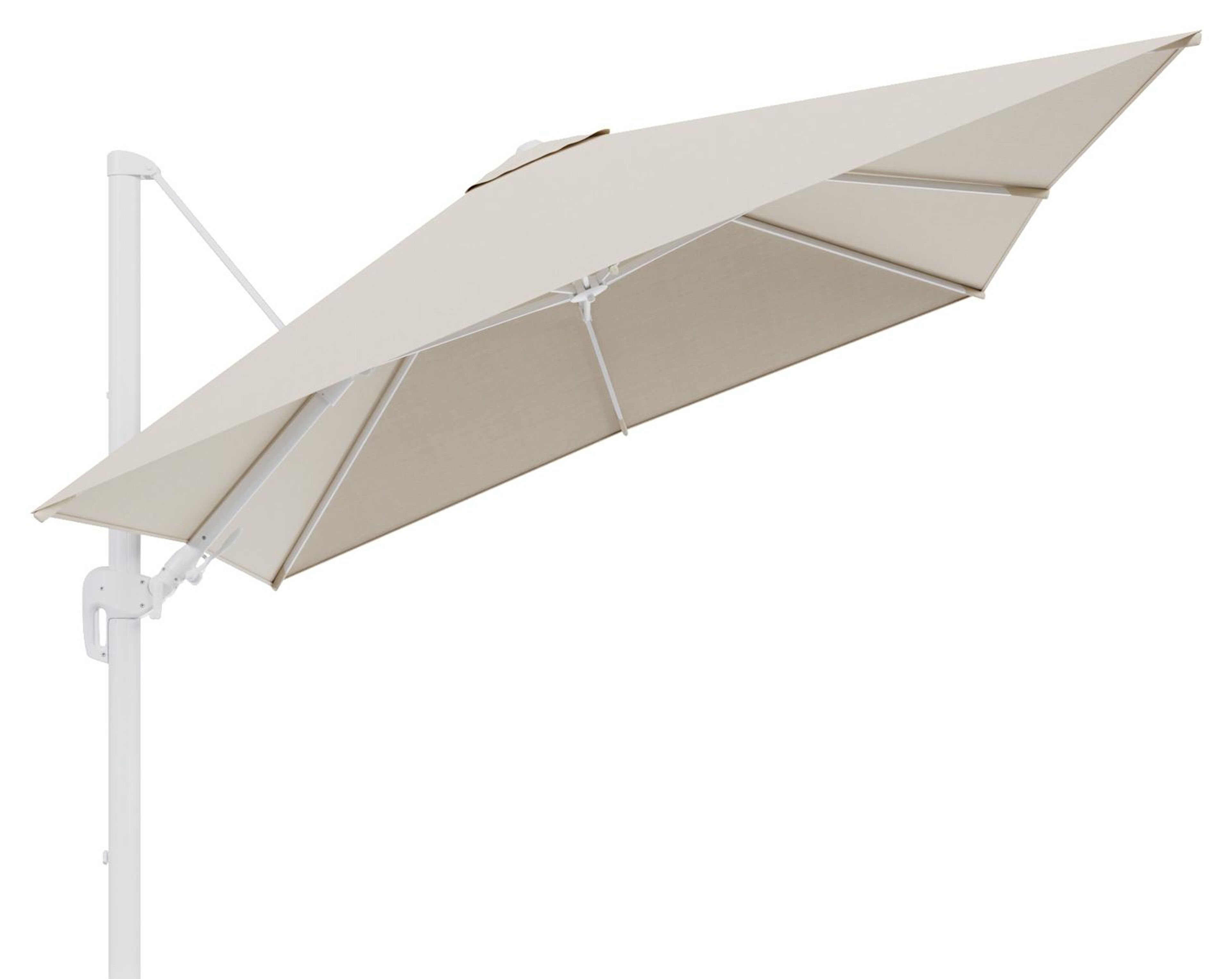 Rufina zweefparasol met tiltfunctie in wit aluminium met beige all weather sunbrella® premium parasoldoek - L1 300 x L2 300 cm (zonder voet)