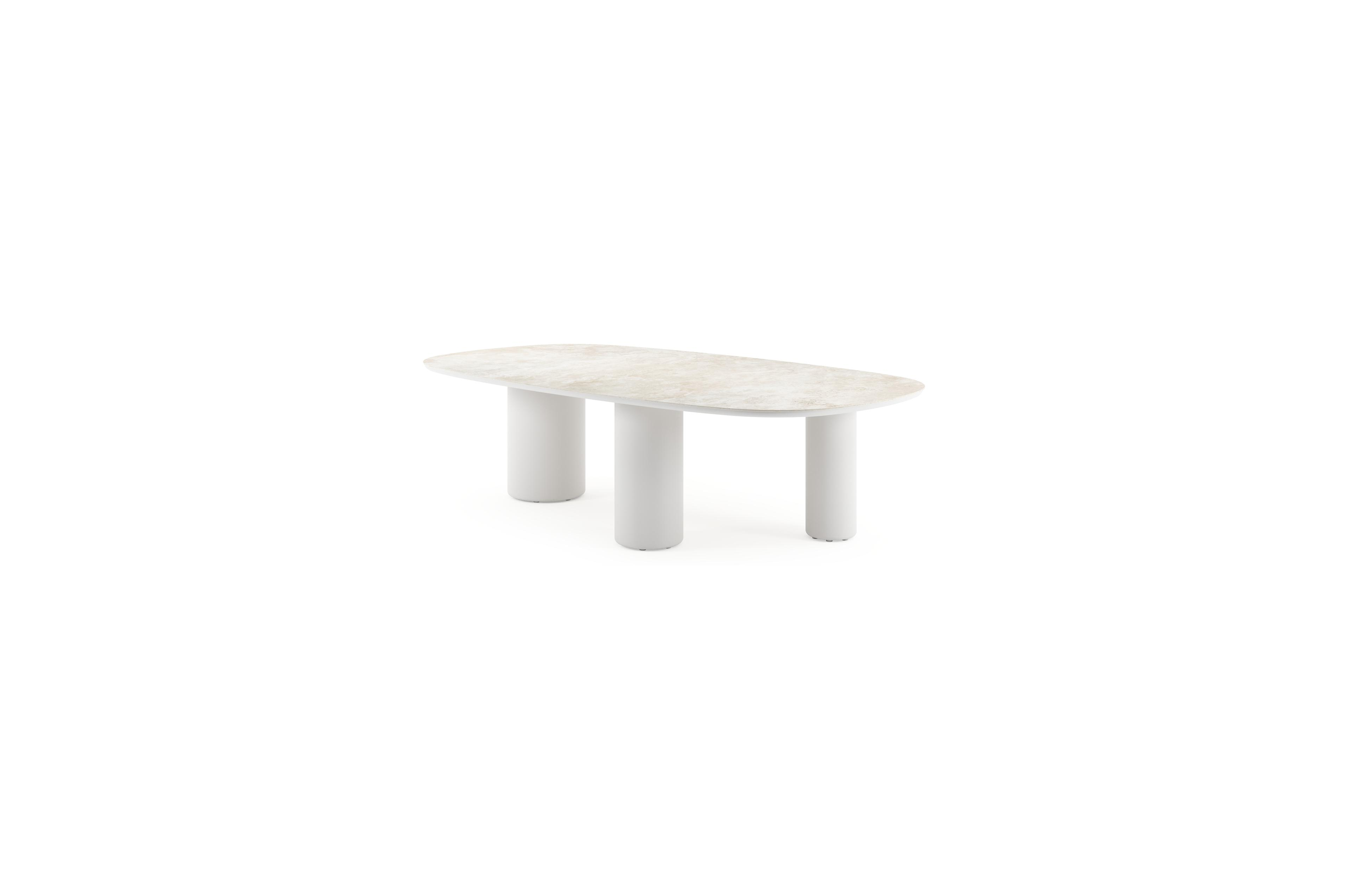 Table de jardin Amico bombo xl en aluminium blanc et céramique pleine Rapolano - Lg. 270 x Lrg. 148 x Haut. 73.5 cm
