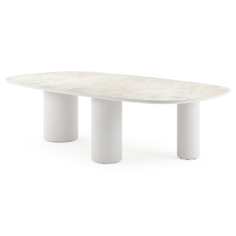 Table de jardin Amico bombo xl en aluminium blanc et céramique pleine Rapolano - Lg. 270 x Lrg. 148 x Haut. 73.5 cm