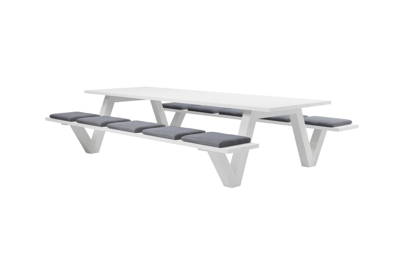 Norma picknicktafel in wit aluminium - L 300 x B 213 x H 74 cm