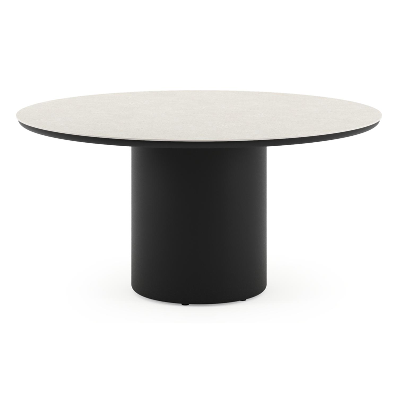 Amico tuintafel rond in zwart aluminium en volkeramiek Shilin - Dia. 148 x H 73.5 cm