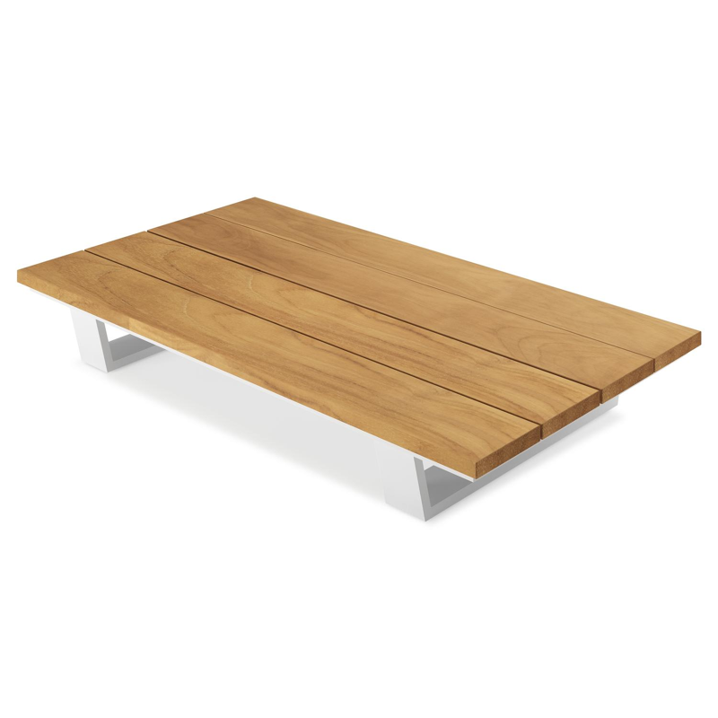 Pagino loungetafel in wit aluminium en naturel teak - L 140 x B 79,5 x H 21 cm
