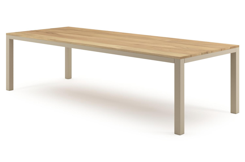 Table de jardin Como rectangulaire en aluminium beige et teck - Lg. 280 x Lrg. 110 x Haut. 73 cm