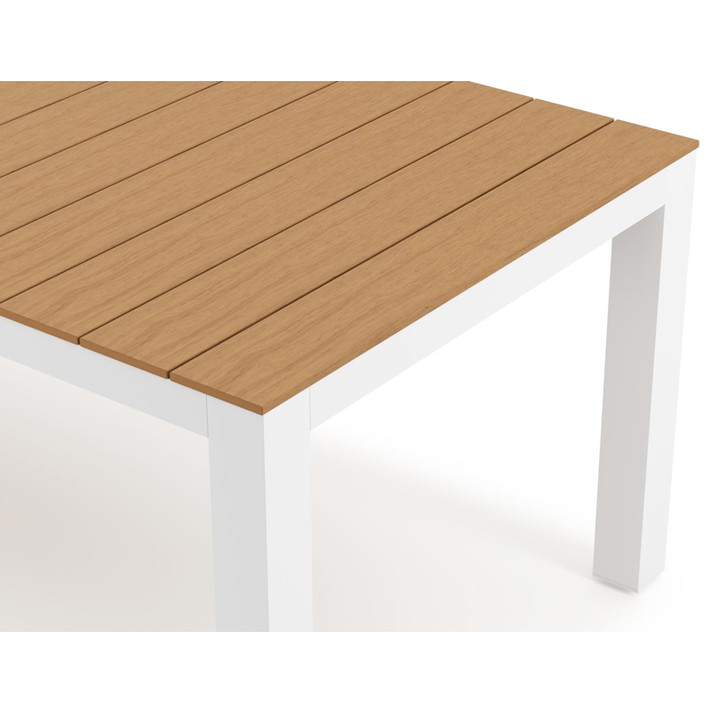 Ensemble de jardin Calzo en aluminium blanc avec plateau de table en polywood naturel et 8 chaises de jardin empilables Vigo