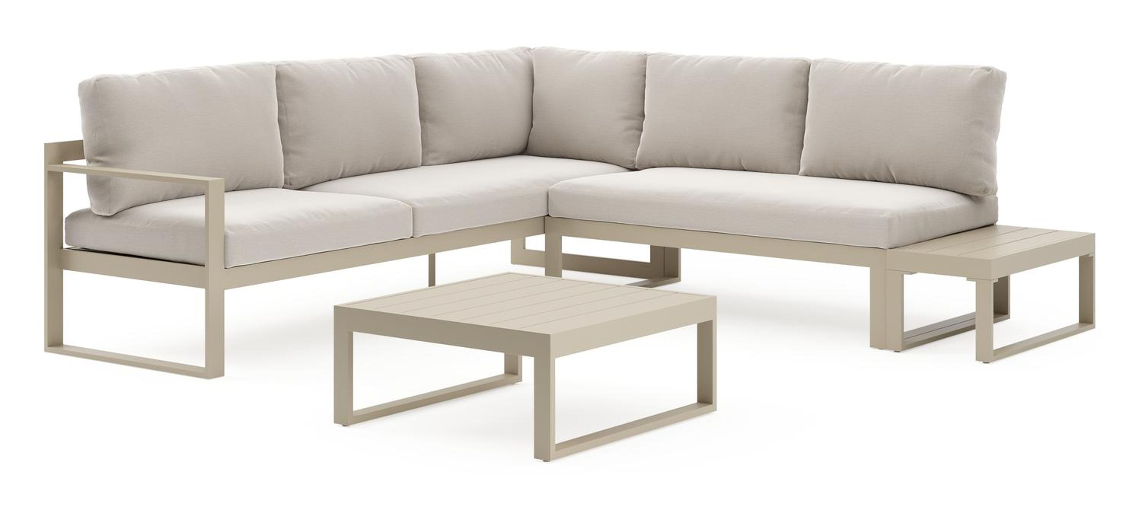 Caldela loungehoek in beige aluminium met beige weather+ softtouch kussens en loungetafel