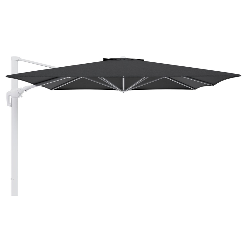 Parasol pendant Minore avec fonction tilt en aluminium blanc et toile de parasol en All Weather Sunbrella® Luxe Chartres Sooty  - Lg.1: 350 x Lg.2: 350 cm (sans pied de parasol