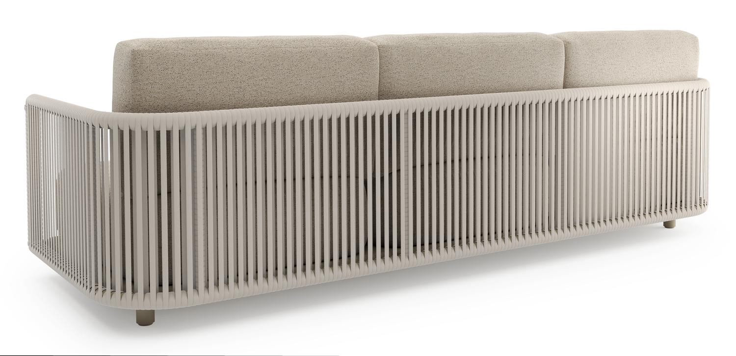 Organo loungeset in beige aluminium en beige verticaal geweven luxe vlakke rope met marbella beige All Weather Cosytica kussens