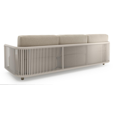 Organo loungeset in beige aluminium en beige verticaal geweven luxe vlakke rope met marbella beige All Weather Cosytica kussens