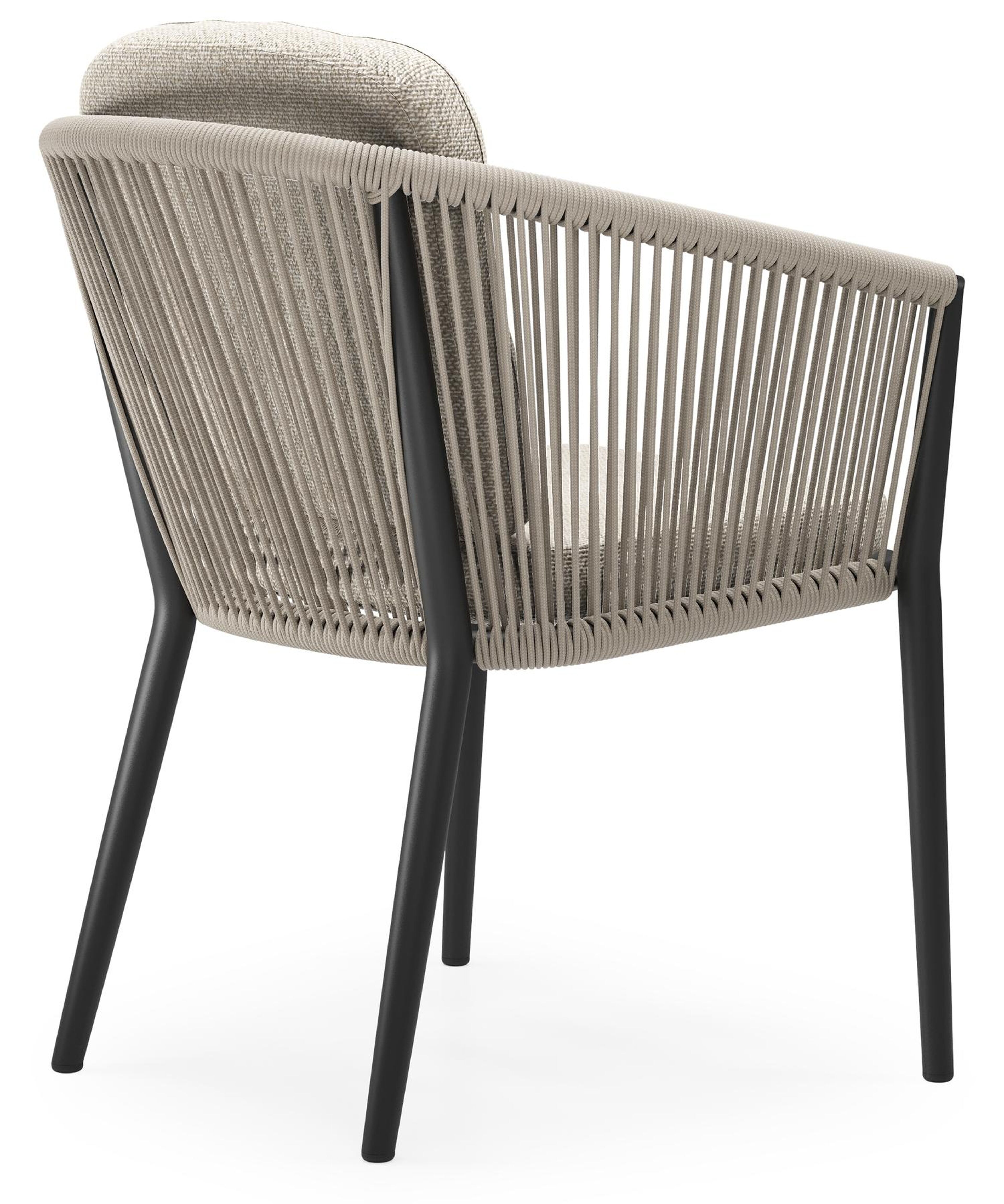 Orso tuinstoel in zwart aluminium en beige verticaal geweven ronde rope met luxe zitkussen in All Weather Cosytica Marbella Ecru
