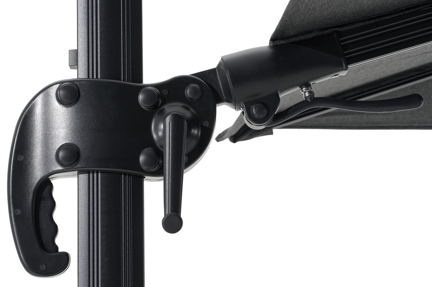 Avola zweefparasol met tiltfunctie in zwart aluminium met natte sooty all weather sunbrella® premium parasoldoek - L1 300 x L2 300 cm (zonder voet)