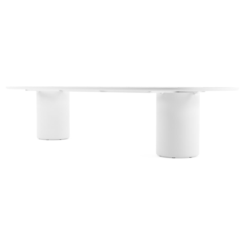 Amico low dining tuintafel bombo in wit aluminium en volkeramiek Shilin - L 320 x B 130 x H 61 cm