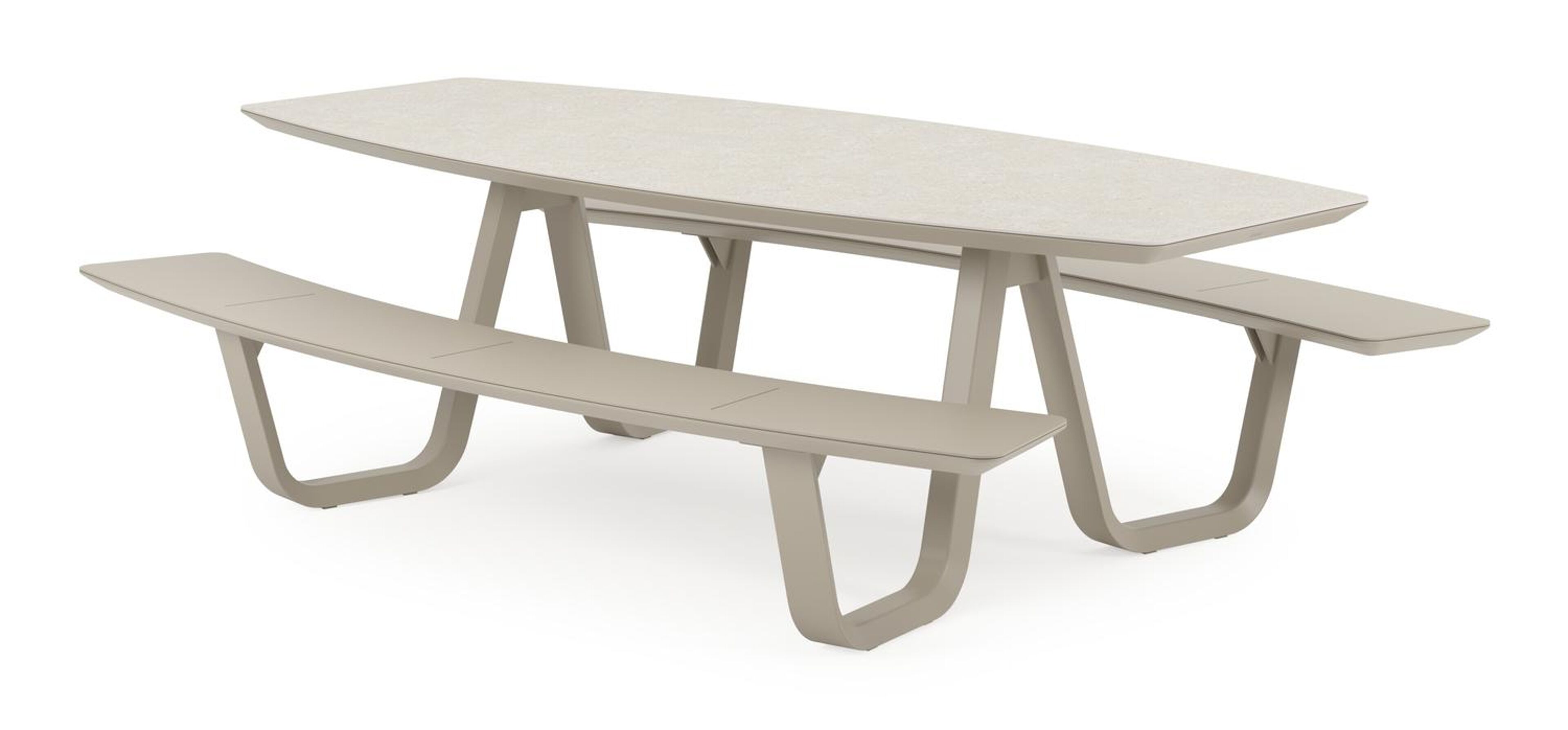 Forno picknicktafel bootvorm in beige aluminium en volkeramiek Shilin - L 240 x B 181 x H 72 cm