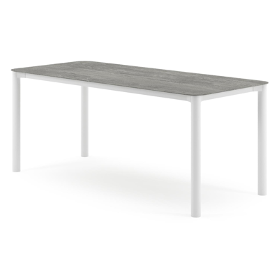Orso tuintafel rechthoekig afgerond in wit aluminium en volkeramiek Aspen Grey - L 200 x B 80 x H 74.5 cm