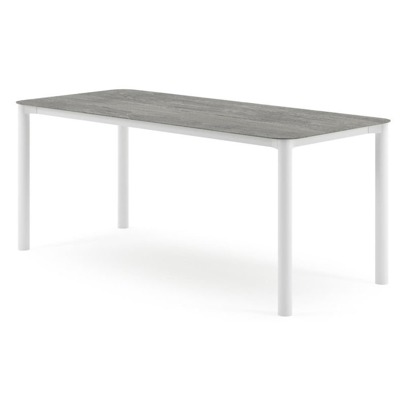Orso tuintafel rechthoekig afgerond in wit aluminium en volkeramiek Aspen Grey - L 200 x B 80 x H 74.5 cm
