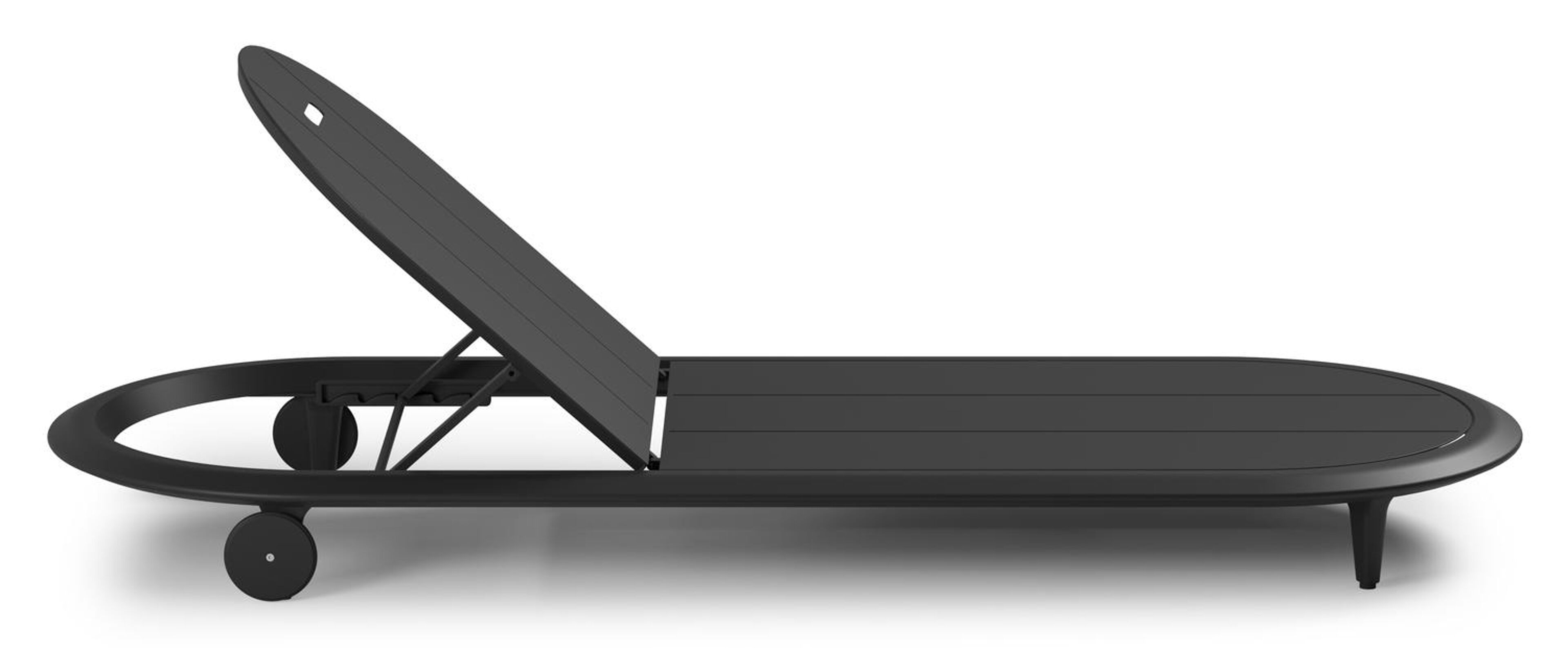 Bomero verstelbaar ligbed in zwart aluminium met chartres pewter all weather sunbrella® luxe