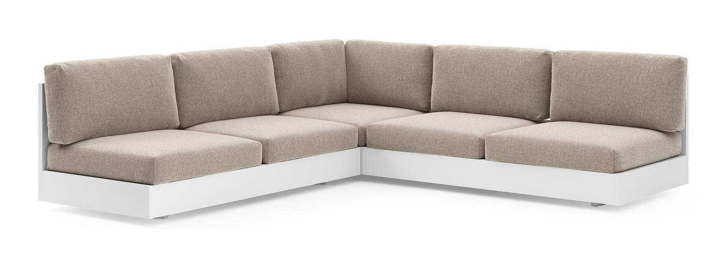 Como loungehoek in wit aluminium met chartres pewter all weather sunbrella® luxe kussen