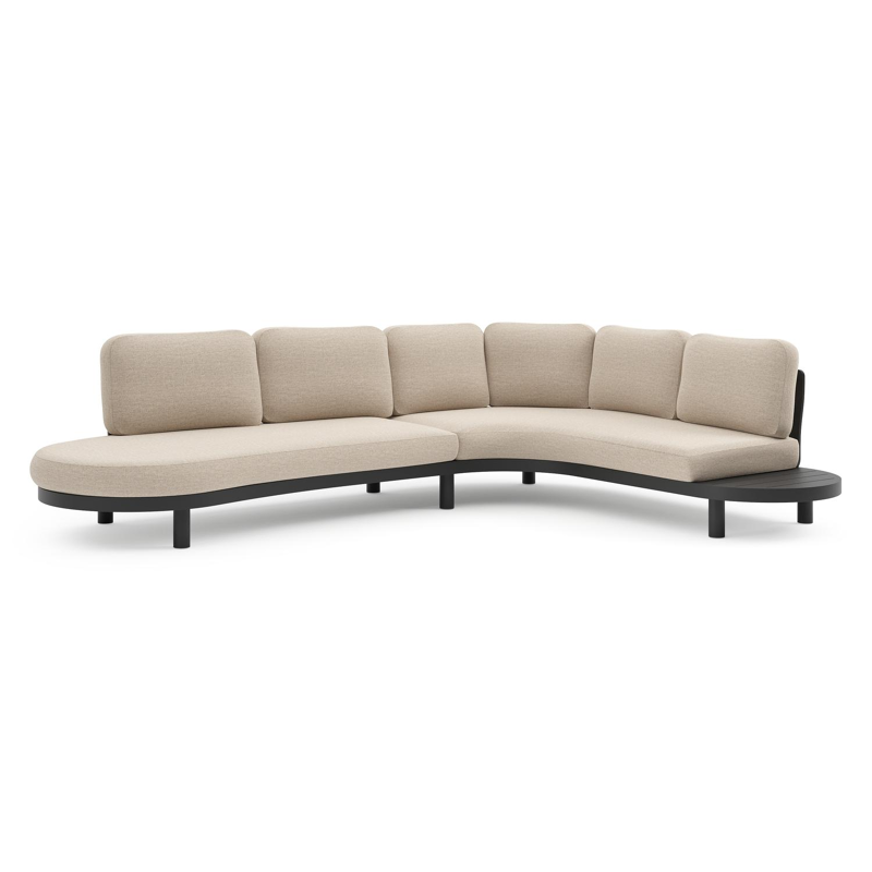 Salon de jardin d'angle Palma en aluminium noir et coussins en weather+ softtouch rustic