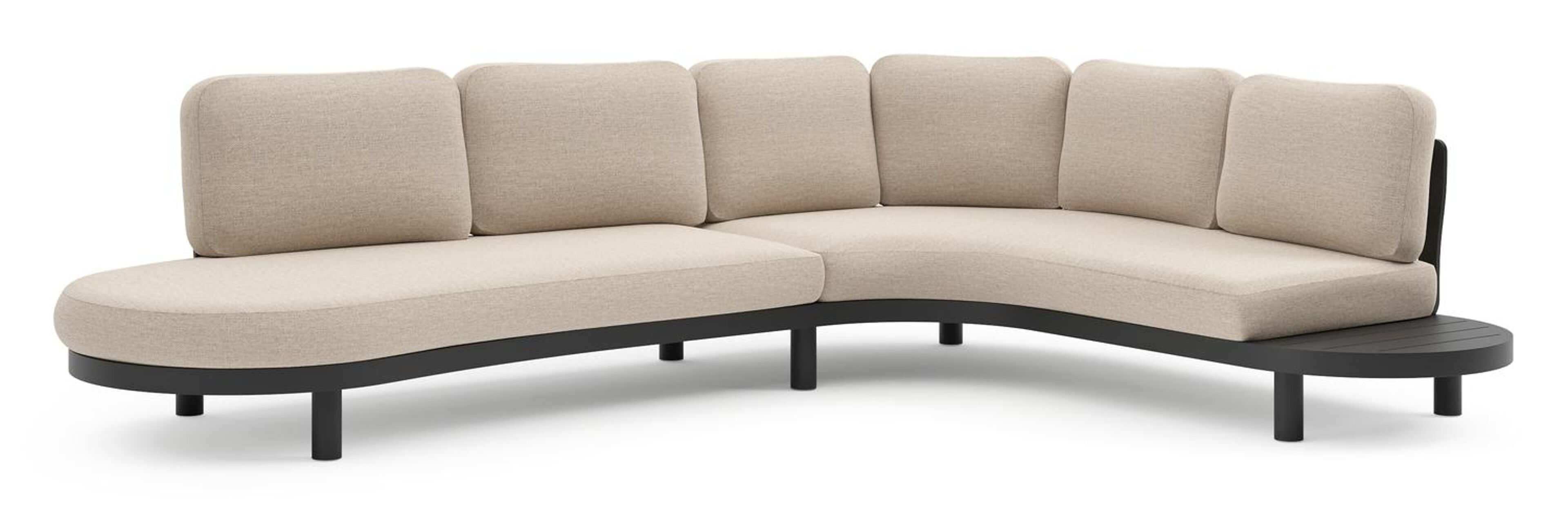 Salon de jardin d'angle Palma en aluminium noir et coussins en weather+ softtouch rustic