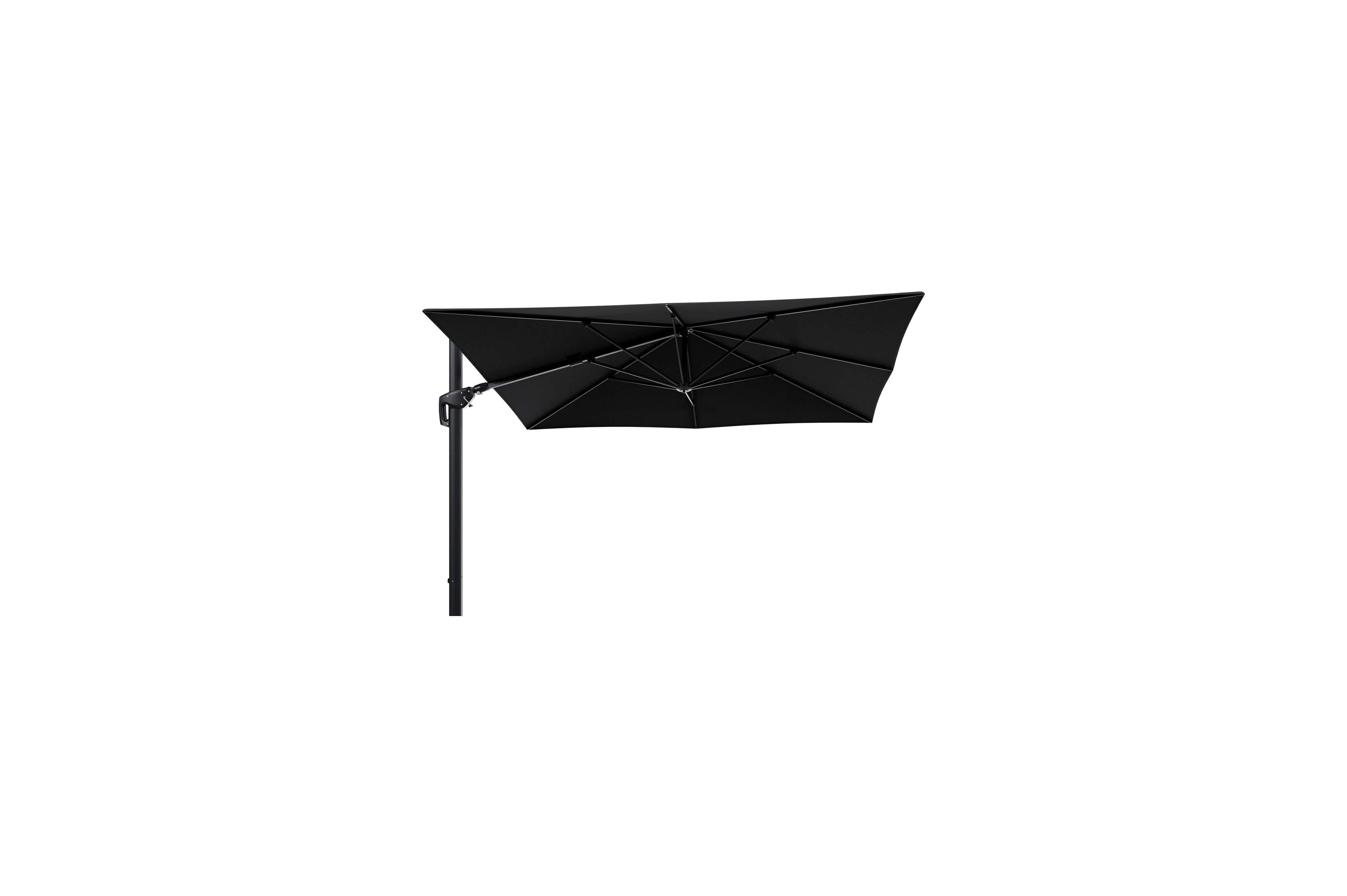Minore zweefparasol met tiltfunctie in zwart aluminium met chartres sooty all weather sunbrella® luxe parasoldoek - L1 280 x L2 370 cm (zonder voet)
