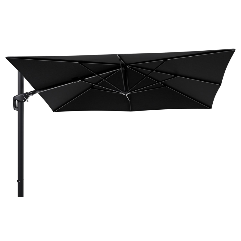 Parasol pendant Minore avec fonction tilt en aluminium noir  avec toile de parasol en all weather sunbrella® luxe chartres sooty - Larg1 370 x Larg2 280 cm