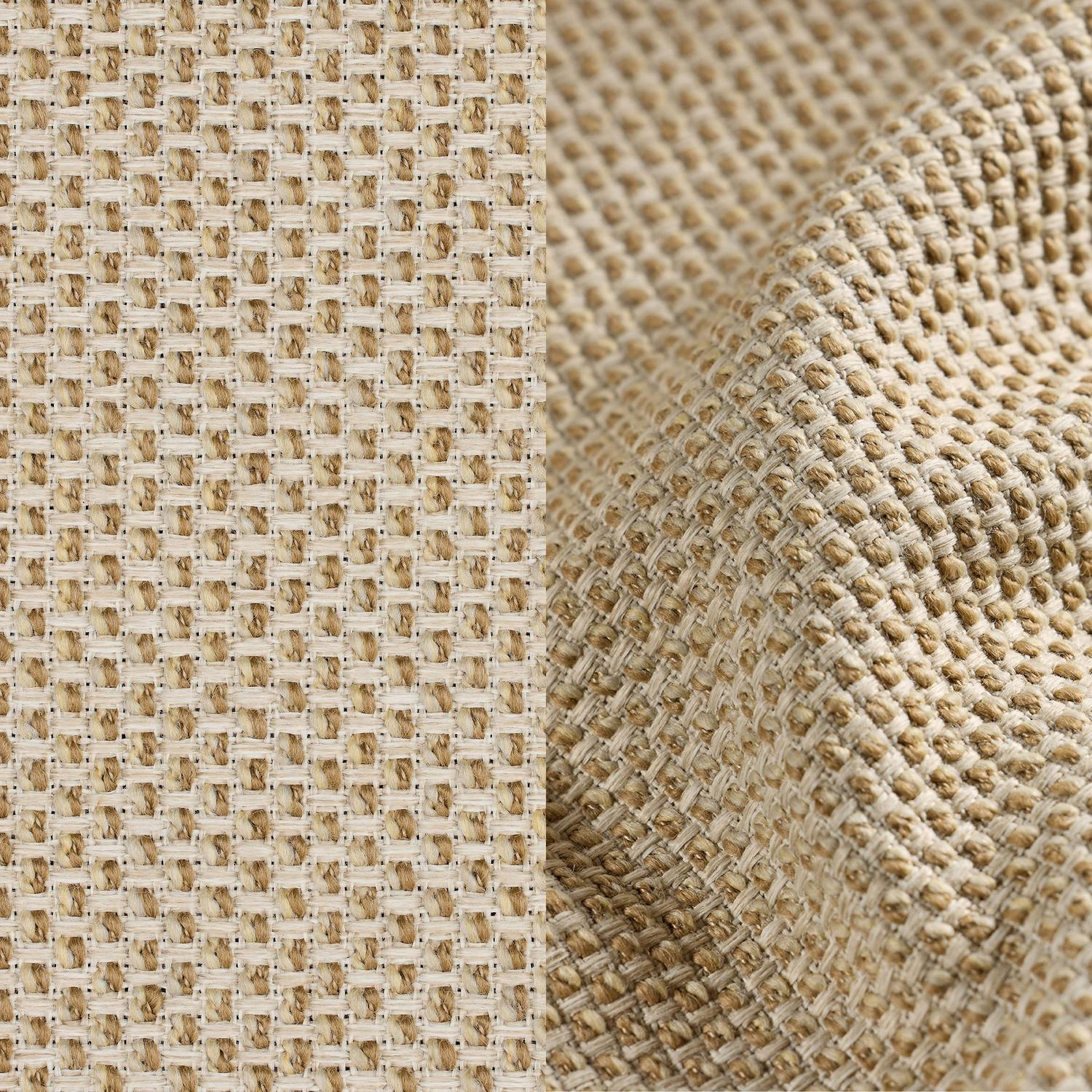 Organo loungehoek in beige aluminium en beige verticaal geweven luxe vlakke rope met althea camel all weather Cosytica kussen