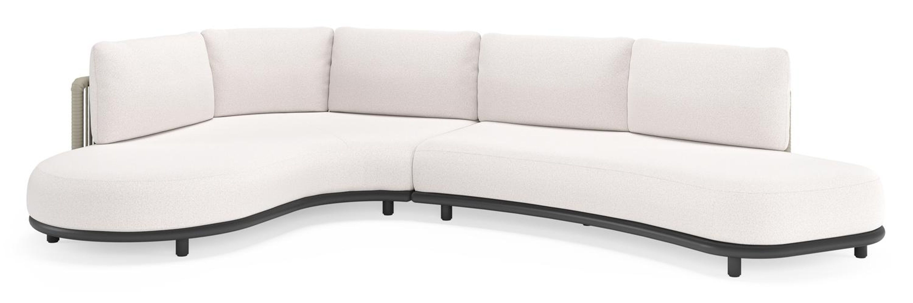 Lomano loungehoek in zwart aluminium en beige verticaal geweven luxe vlakke rope met Ego Eggshell all weather solica