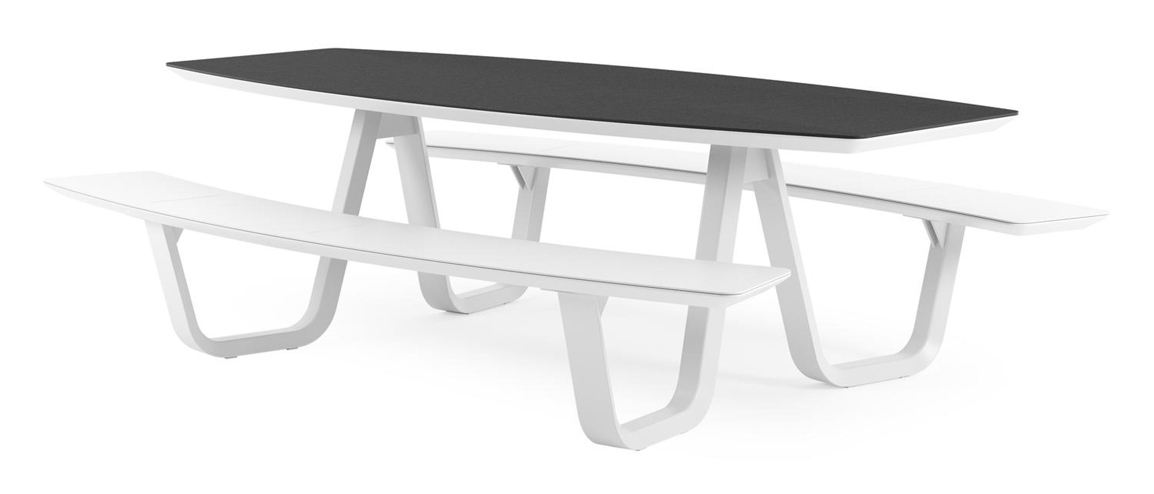 Table de pique-nique Forno forme de bateau forme de bateau en aluminium blanc et céramique pleine Nero Black - Lg. 240 x Lrg. 181 x Haut. 72 cm