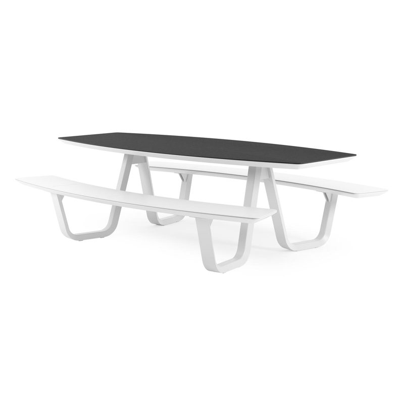 Table de pique-nique Forno forme de bateau forme de bateau en aluminium blanc et céramique pleine Nero Black - Lg. 240 x Lrg. 181 x Haut. 72 cm
