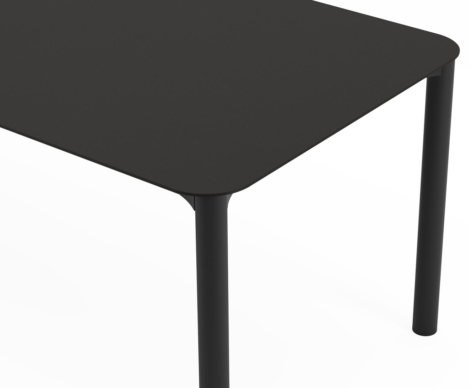 Mira rechthoekige afgeronde tuinset in zwart aluminium en sintered stone notte minerale met 6 Amalfi tuinstoelen