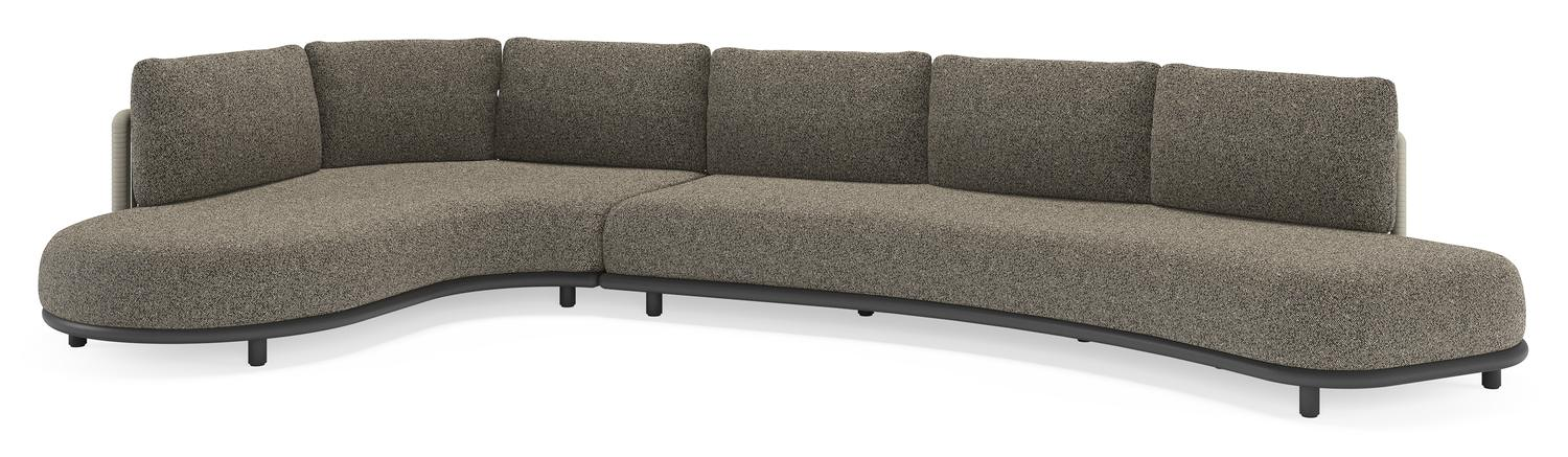 Lomano loungehoek in zwart aluminium en beige verticaal geweven luxe vlakke rope met Marbella Tunder all weather cosytica