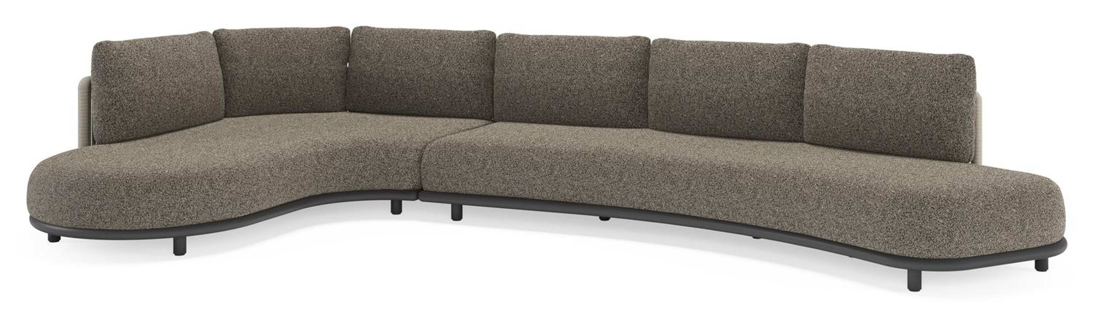 Lomano loungehoek in zwart aluminium en beige verticaal geweven luxe vlakke rope met Marbella Tunder all weather cosytica