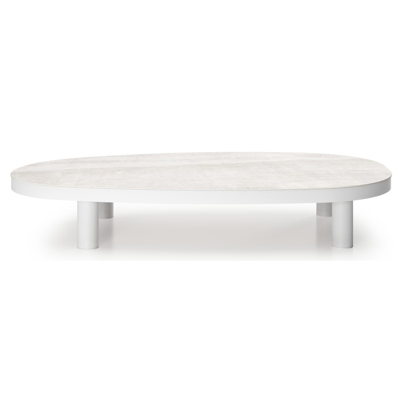 Donato loungetafel organisch in wit aluminium en volkeramiek Taj Mahal - L 151 x B 90 x H 25 cm