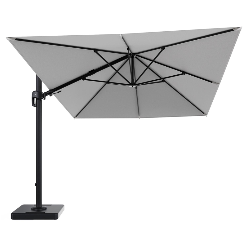 Rufina zweefparasol tiltfunctie in zwart aluminium en parasoldoek in All Weather Solica Ego Birch - L1 400 x L2 300 cm met parasolvoet Lapido 160 kg