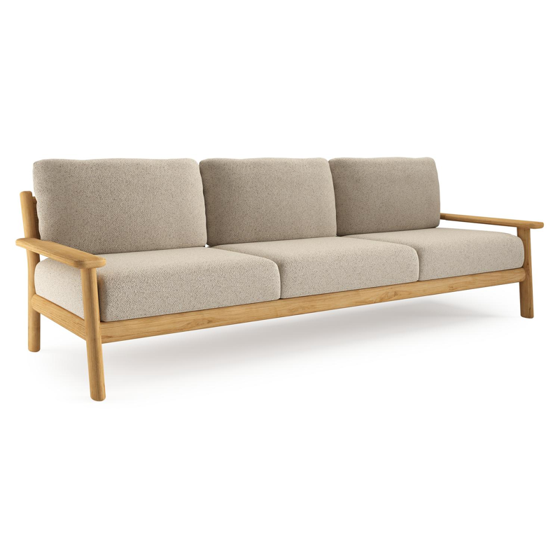 Canapé de jardin Amaro en teck et coussins en all weather cosytica bora desert