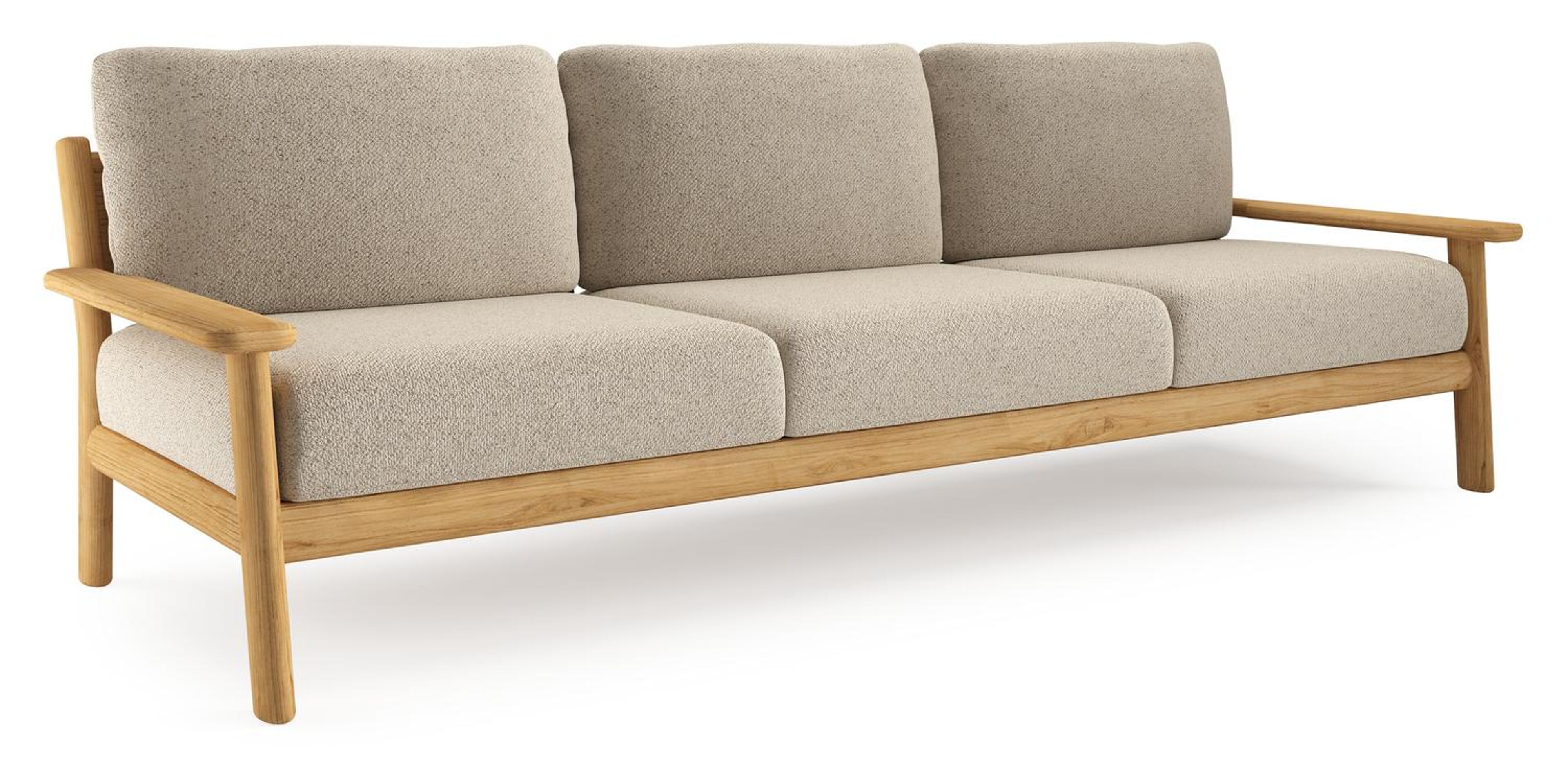 Canapé de jardin Amaro en teck et coussins en all weather cosytica bora desert