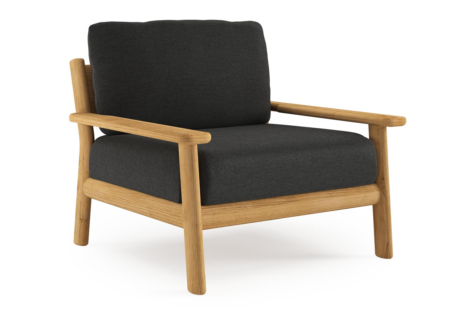 Amaro loungestoel in teak met chartres sooty all weather sunbrella® luxe kussen