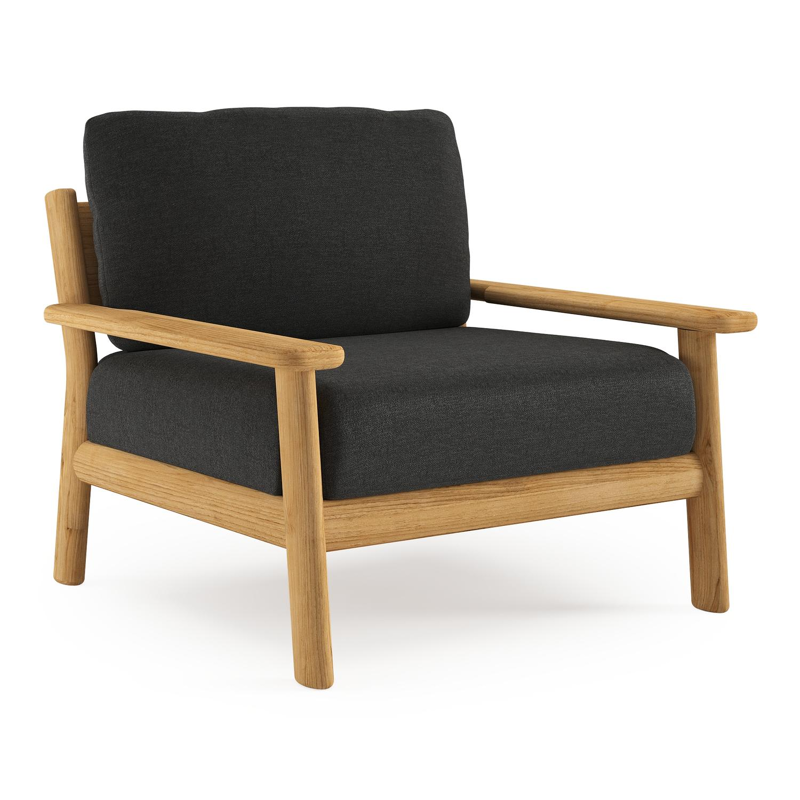 Amaro loungestoel in teak met chartres sooty all weather sunbrella® luxe kussen