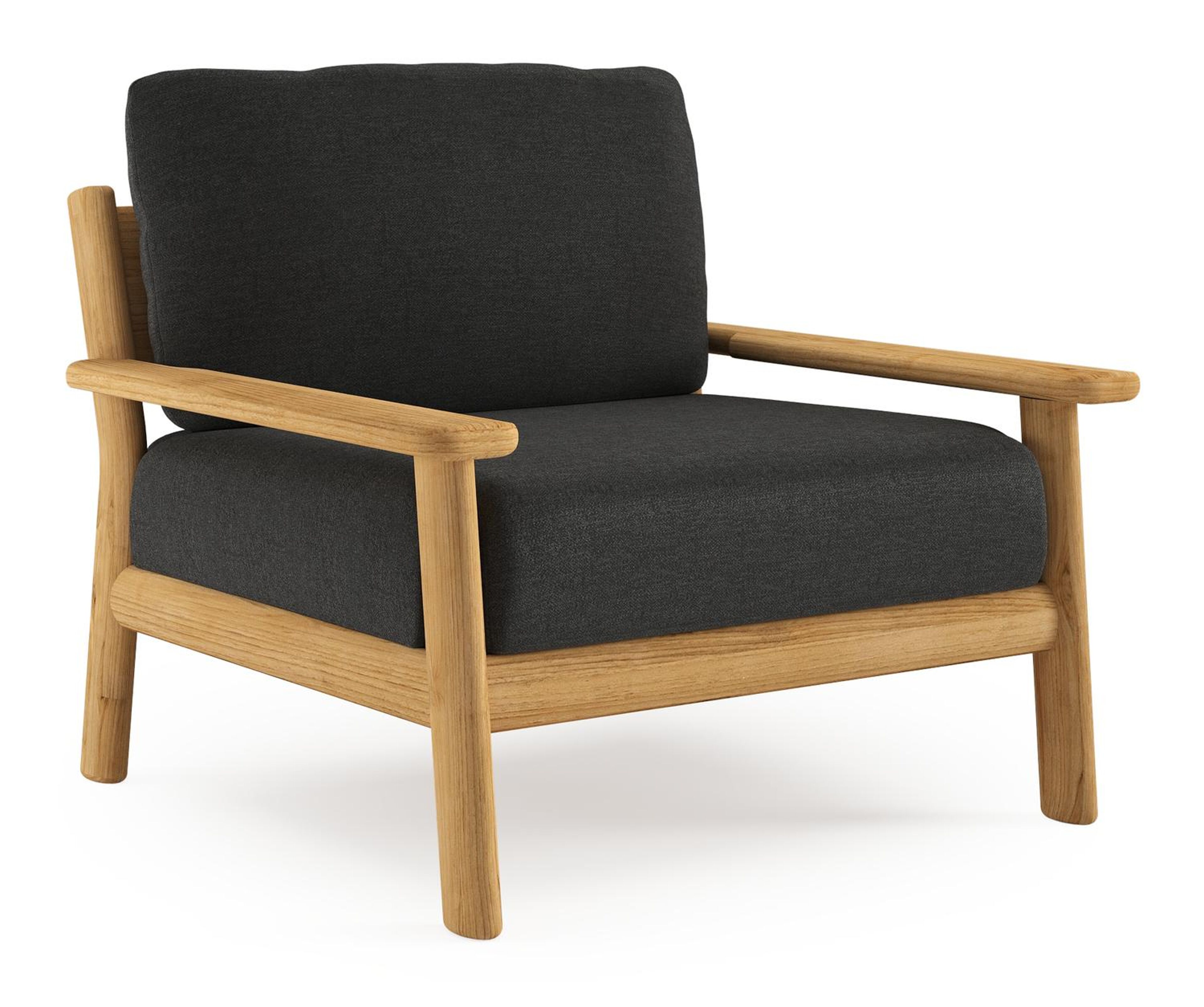 Amaro loungestoel in teak met chartres sooty all weather sunbrella® luxe kussen