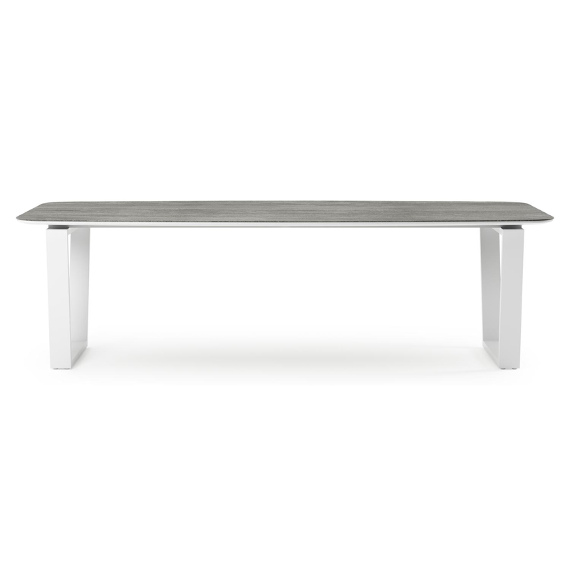 Pagino tuintafel bootvorm in wit aluminium en volkeramiek Aspen Grey - L 255 x B 115 x H 73 cm